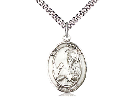Sterling Silver St. Michael the Archangel Medal with 24” Light Rhodium Heavy Curb Chain