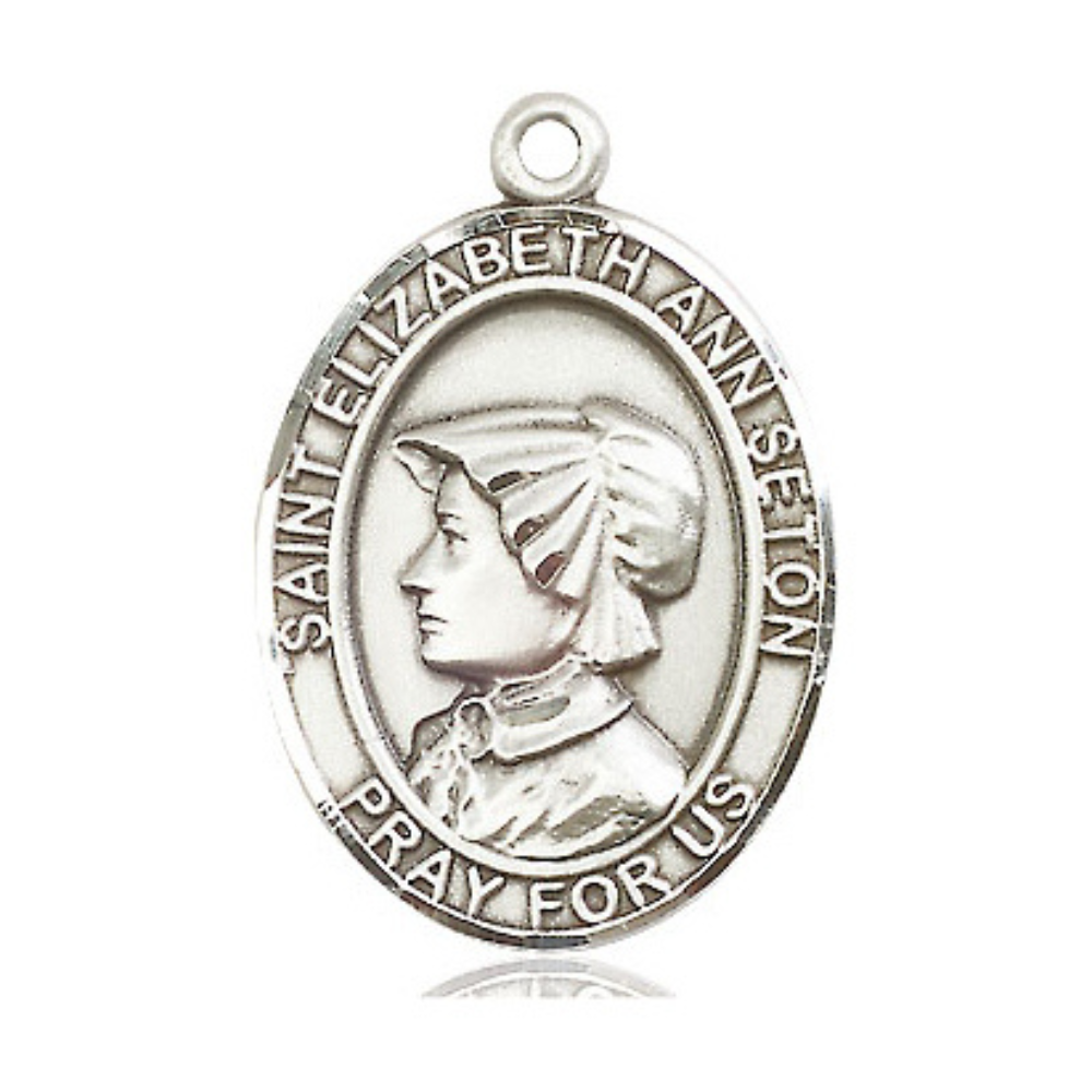 Sterling Silver Saint Elizabeth Ann Seton Medal – Patron Saint of Loss of a Parent or Child with 24” Light Rhodium Heavy Curb Chain