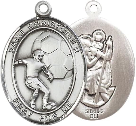 .925 Sterling Silver Saint St. Christopher Medal Pendant on 24 Inch Endless Rhodium Plated Heavy Curb Brass Chain, Catholic Religious Necklace - Made in USA- Prayer Card Included
