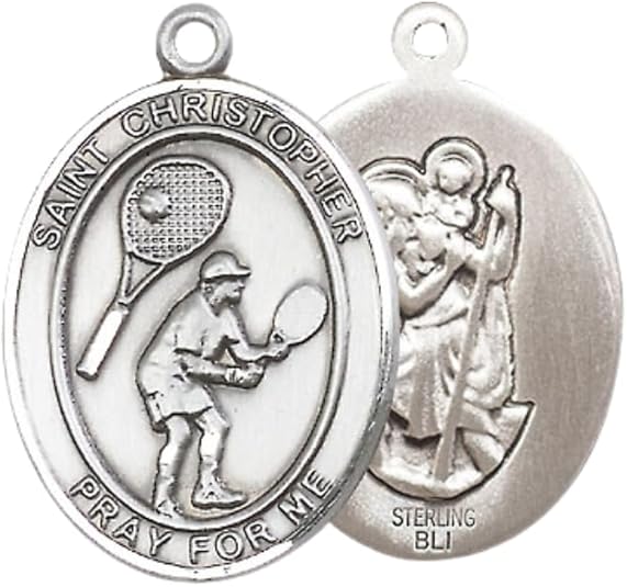 Everlasting Light Jewelry .925 Sterling Silver Saint St. Christopher Medal Pendant on 24 Inch Endless Rhodium Plated Heavy Curb Brass Chain, Catholic Religious Necklace - Made in USA- Prayer Card Included