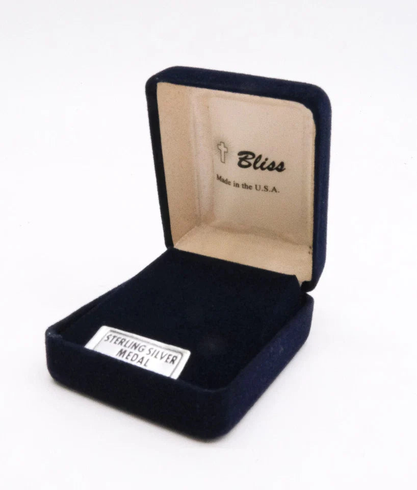 Women's .925 Sterling Silver Saint St. Aidan of Lindesfarne Medal Pendant on 18 Inch Rhodium Plated Lite Curb Brass Chain w/ Lobster Claw Clasp, Catholic Religious Necklace- Made in USA- Deluxe Velvet Gift Box