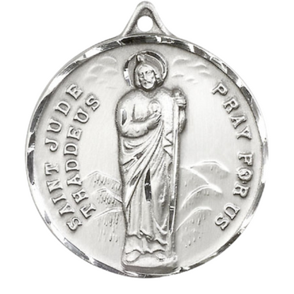 Everlasting Light Jewelry .925 Sterling Silver Saint St. Jude Medal Pendant on 18 Inch Rhodium Plated Lite Curb Brass Chain - Catholic Religious Necklace Made in USA, Deluxe Velvet Gift Box