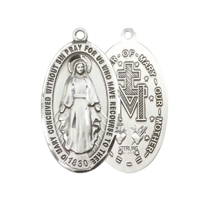 Everlasting Light Jewelry Pewter Miraculous Medal Pendant on 24 Inch Endless Rhodium Plated Heavy Curb Chain - Catholic Religious Necklace Made in USA, Deluxe Velvet Gift Box Included