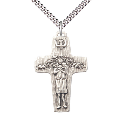 Everlasting Light Jewelry .925 Sterling Silver Papal Crucifix Medal Pendant on 24 Inch Endless Rhodium Plated Heavy Curb Chain - Catholic Religious Necklace Made in USA, Deluxe Velvet Gift Box