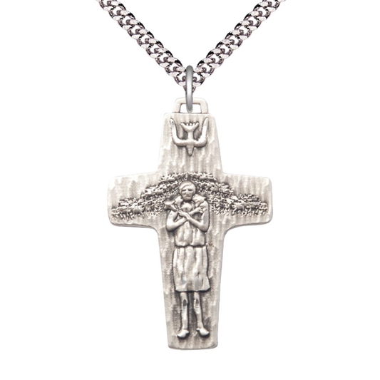 Everlasting Light Jewelry .925 Sterling Silver Papal Crucifix Medal Pendant on 24 Inch Endless Rhodium Plated Heavy Curb Chain - Catholic Religious Necklace Made in USA, Deluxe Velvet Gift Box