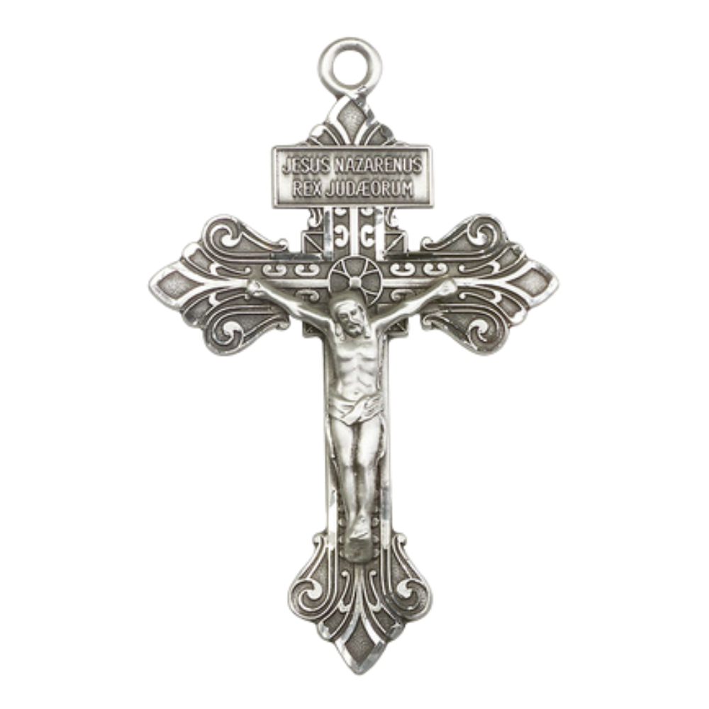 Everlasting Light Jewelry .925 Sterling Silver Crucifix Medal Pendant on 18 Inch Rhodium Plated Lite Curb Brass Chain - Catholic Religious Necklace Made in USA, Deluxe Velvet Gift Box