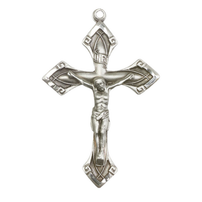 Everlasting Light Jewelry .925 Sterling Silver Crucifix Medal Pendant on 24 Inch Endless Rhodium Plated Heavy Curb Chain - Catholic Religious Necklace Made in USA, Deluxe Velvet Gift Box Included
