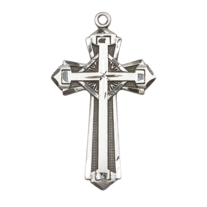 Everlasting Light Jewelry Pewter Cross Medal Pendant on 18 Inch Rhodium Plated Lite Curb Brass Chain - Catholic Religious Necklace Made in USA, Deluxe Velvet Gift Box
