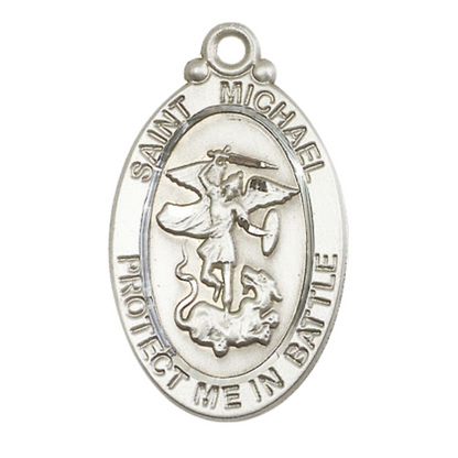Everlasting Light Jewelry .925 Sterling Silver Saint St. Michael Guardian Angel Medal Pendant on 18 Inch Rhodium Plated Lite Curb Brass Chain - Catholic Religious Necklace Made in USA, Deluxe Velvet Gift Box