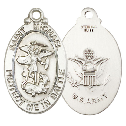 .925 Sterling Silver Saint St. Michael Army Medal Pendant on 24 Inch Endless Rhodium Plated Heavy Curb Chain - Catholic Religious Necklace Made in USA, Deluxe Velvet Gift Box Included