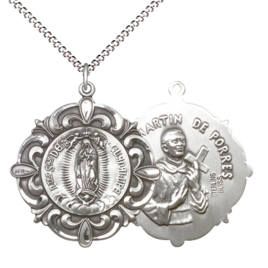 .925 Sterling Silver Saint St. Michael Guardian Angel Coast Guard Medal Pendant on 18 Inch Rhodium Plated Lite Curb Brass Chain - Catholic Religious Necklace Made in USA, Deluxe Velvet Gift Box