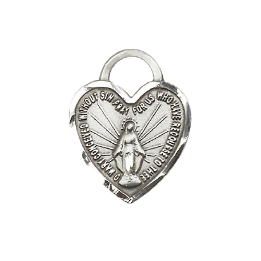Everlasting Light Jewelry .925 Sterling Silver Miraculous Heart Medal Pendant on 24 Inch Endless .925 Sterling Silver Heavy Curb Chain - Catholic Religious Necklace Made in USA, Deluxe Velvet Gift Box