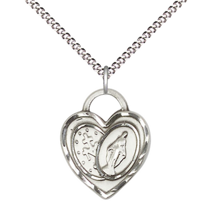 Everlasting Light Jewelry .925 Sterling Silver Miraculous Heart Medal Pendant on 18 Inch Rhodium Plated Lite Curb Brass Chain - Catholic Religious Necklace Made in USA, Deluxe Velvet Gift Box