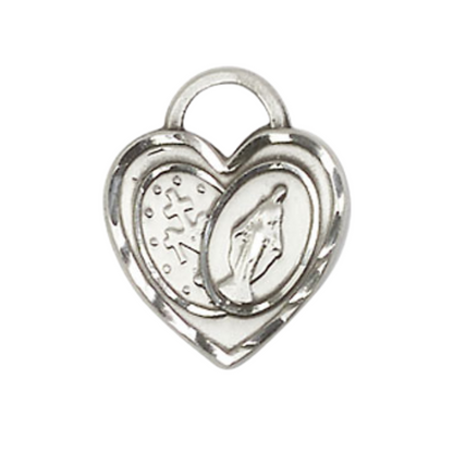 Everlasting Light Jewelry .925 Sterling Silver Miraculous Heart Medal Pendant on 18 Inch .925 Sterling Silver Lite Curb Chain - Catholic Religious Necklace Made in USA, Deluxe Velvet Gift Box