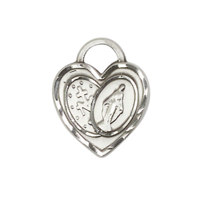 Everlasting Light Jewelry .925 Sterling Silver Miraculous Heart Medal Pendant on 24 Inch Endless Rhodium Plated Heavy Curb Chain - Catholic Religious Necklace Made in USA, Deluxe Velvet Gift Box