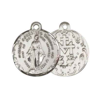 Everlasting Light Jewelry .925 Sterling Silver Immaculate Conception Medal Pendant (7/8 x 7/8) on 24 Inch Endless Rhodium Plated Heavy Curb Chain, Catholic Medal - Made in USA, Deluxe Velvet Gift Box