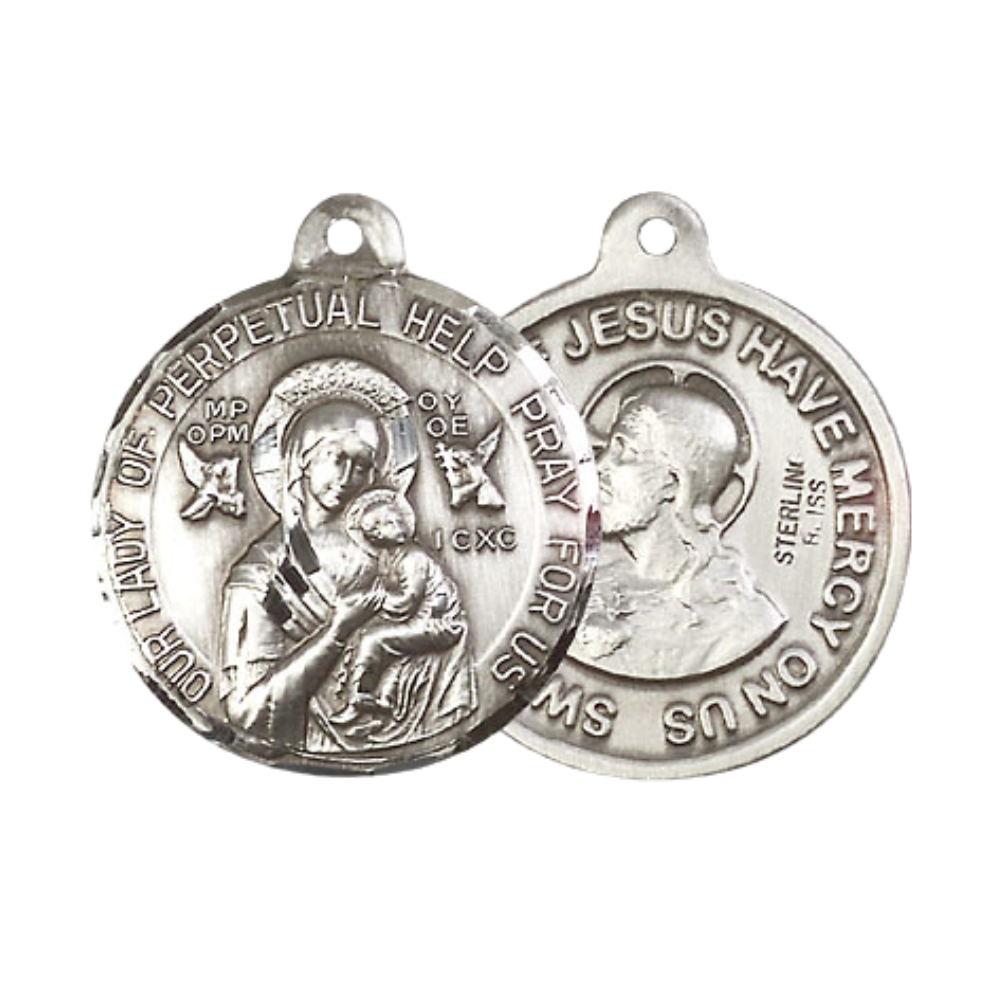 Everlasting Light Jewelry .925 Sterling Silver Our Lady Perpetual Help Medal Pendant (7/8 x 7/8) on 24 Inch Endless Rhodium Plated Heavy Curb Chain, Catholic Medal - Made in USA, Deluxe Velvet Gift Box