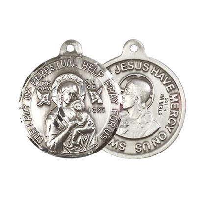Everlasting Light Jewelry .925 Sterling Silver Our Lady Perpetual Help Medal Pendant (7/8 x 7/8) on 24 Inch Endless Rhodium Plated Heavy Curb Chain, Catholic Medal - Made in USA, Deluxe Velvet Gift Box
