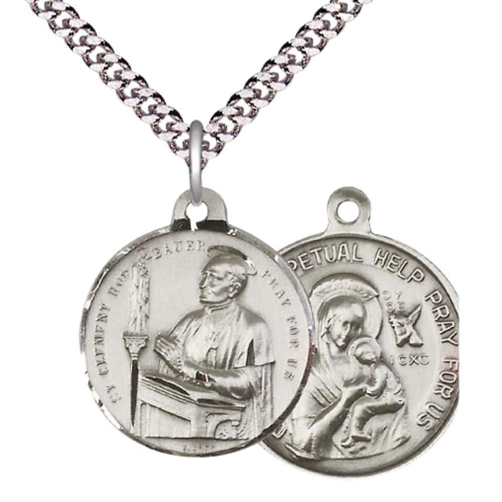 Everlasting Light Jewelry .925 Sterling Silver Saint St. Clement Hofbauer Medal Pendant on 24 Inch Endless Rhodium Plated Heavy Curb Chain - Catholic Religious Necklace Made in USA, Deluxe Velvet Gift Box
