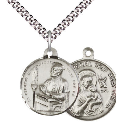 Everlasting Light Jewelry .925 Sterling Silver Saint St. Clement Hofbauer Medal Pendant on 24 Inch Endless Rhodium Plated Heavy Curb Chain - Catholic Religious Necklace Made in USA, Deluxe Velvet Gift Box