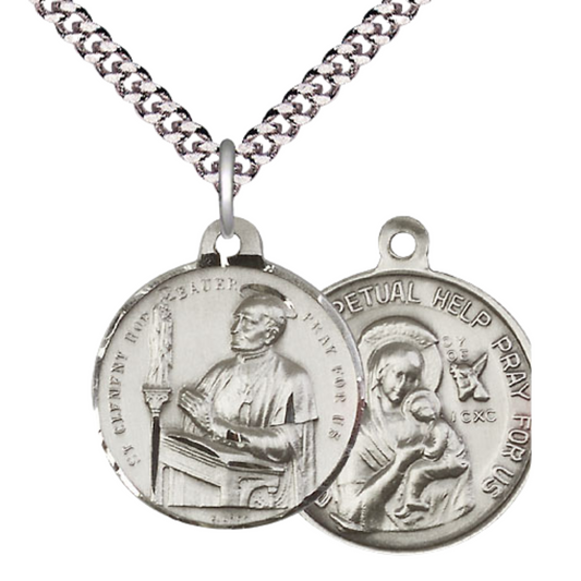 Everlasting Light Jewelry .925 Sterling Silver Saint St. Clement Hofbauer Medal Pendant on 24 Inch Endless Rhodium Plated Heavy Curb Chain - Catholic Religious Necklace Made in USA, Deluxe Velvet Gift Box
