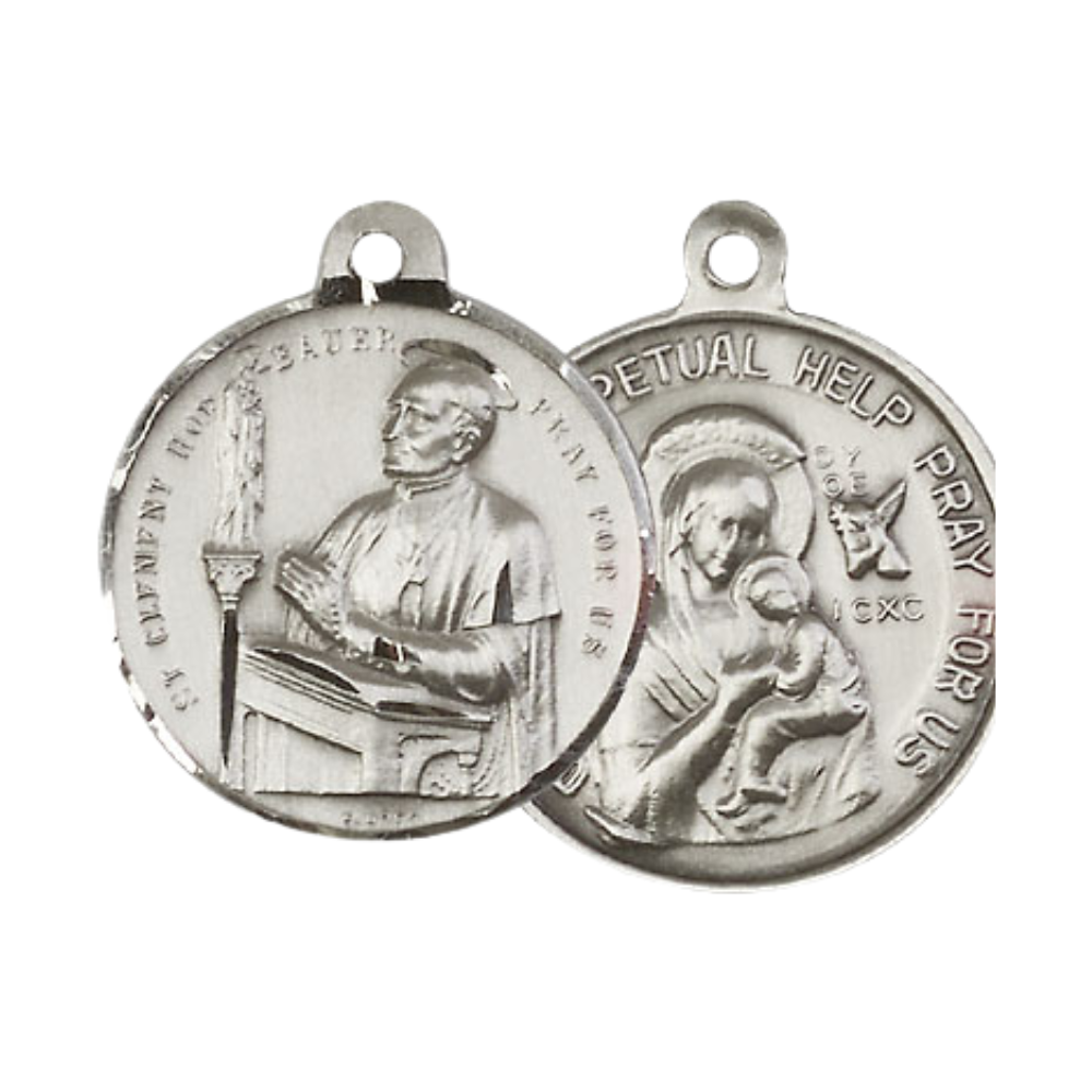 Everlasting Light Jewelry .925 Sterling Silver Saint St. Clement Hofbauer Medal Pendant on 24 Inch Endless Rhodium Plated Heavy Curb Chain - Catholic Religious Necklace Made in USA, Deluxe Velvet Gift Box