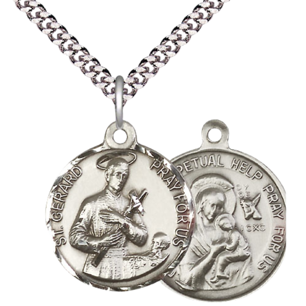 Everlasting Light Jewelry .925 Sterling Silver Saint St. Gerard Medal Pendant (7/8 x 7/8) with 24 Inch Endless Rhodium Plated Heavy Curb Chain, Catholic Medal - Made in USA, Deluxe Velvet Gift Box