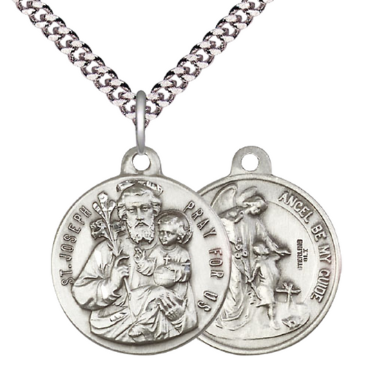 Everlasting Light Jewelry .925 Sterling Silver Saint St. Joseph Medal Pendant on 24 Inch Endless Rhodium Plated Heavy Curb Chain - Catholic Religious Necklace Made in USA, Deluxe Velvet Gift Box