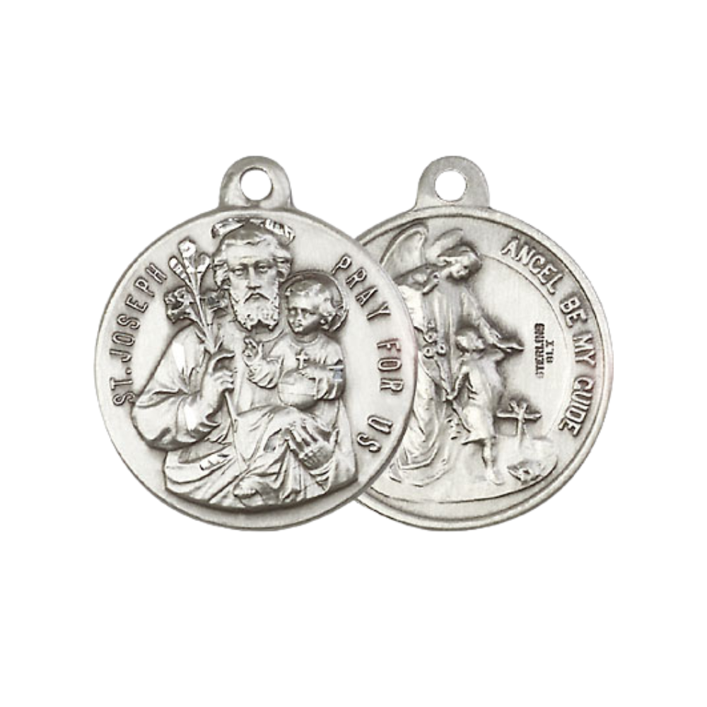 Everlasting Light Jewelry .925 Sterling Silver Saint St. Joseph Medal Pendant on 24 Inch Endless Rhodium Plated Heavy Curb Chain - Catholic Religious Necklace Made in USA, Deluxe Velvet Gift Box