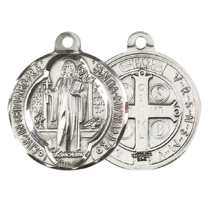 Everlasting Light Jewelry .925 Sterling Silver Saint St. Benedict Medal Pendant on 24 Inch Endless Rhodium Plated Heavy Curb Chain - Catholic Religious Necklace Made in USA, Deluxe Velvet Gift Box