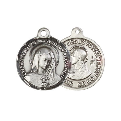 Everlasting Light Jewelry .925 Sterling Silver Immaculate Heart of Mary Medal Pendant (7/8 x 7/8) on 24 Inch Endless Rhodium Plated Heavy Curb Chain, Catholic Medal - Made in USA, Deluxe Velvet Gift Box