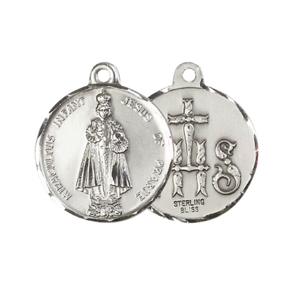 Everlasting Light Jewelry .925 Sterling Silver Infant of Prague Medal Pendant on 24 Inch Endless Rhodium Plated Heavy Curb Chain -Made in USA, Deluxe Velvet Gift Box
