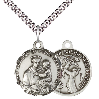 Everlasting Light Jewelry .925 Sterling Silver Saint St. Anthony Medal Pendant (7/8 x 7/8) on 24 Inch Endless Rhodium Plated Heavy Curb Chain, Catholic Medal - Made in USA, Deluxe Velvet Gift Box