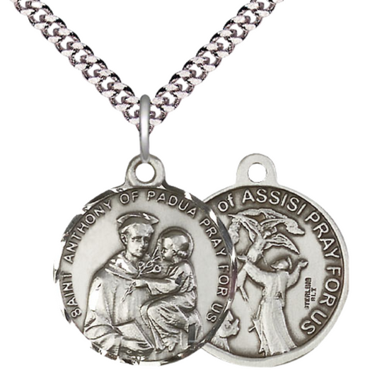 Everlasting Light Jewelry .925 Sterling Silver Saint St. Anthony Medal Pendant (7/8 x 7/8) on 24 Inch Endless Rhodium Plated Heavy Curb Chain, Catholic Medal - Made in USA, Deluxe Velvet Gift Box