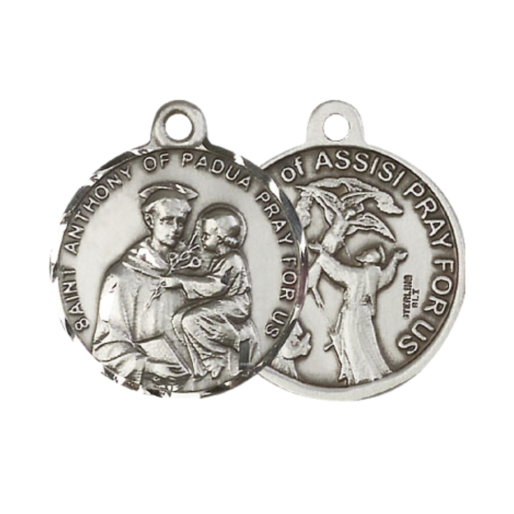 Everlasting Light Jewelry .925 Sterling Silver Saint St. Anthony Medal Pendant (7/8 x 7/8) on 24 Inch Endless Rhodium Plated Heavy Curb Chain, Catholic Medal - Made in USA, Deluxe Velvet Gift Box