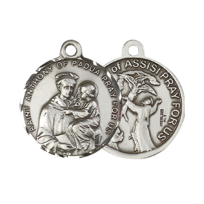 Everlasting Light Jewelry .925 Sterling Silver Saint St. Anthony Medal Pendant (7/8 x 7/8) on 24 Inch Endless Rhodium Plated Heavy Curb Chain, Catholic Medal - Made in USA, Deluxe Velvet Gift Box