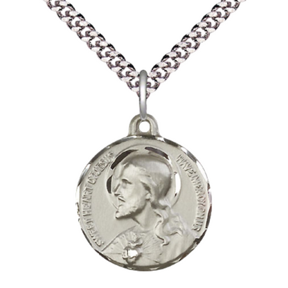 Everlasting Light Jewelry .925 Sterling Silver Sacred Heart of Jesus Medal Pendant on 24 Inch Endless Rhodium Plated Heavy Curb Chain - Catholic Religious Necklace Made in USA, Deluxe Velvet Gift Box