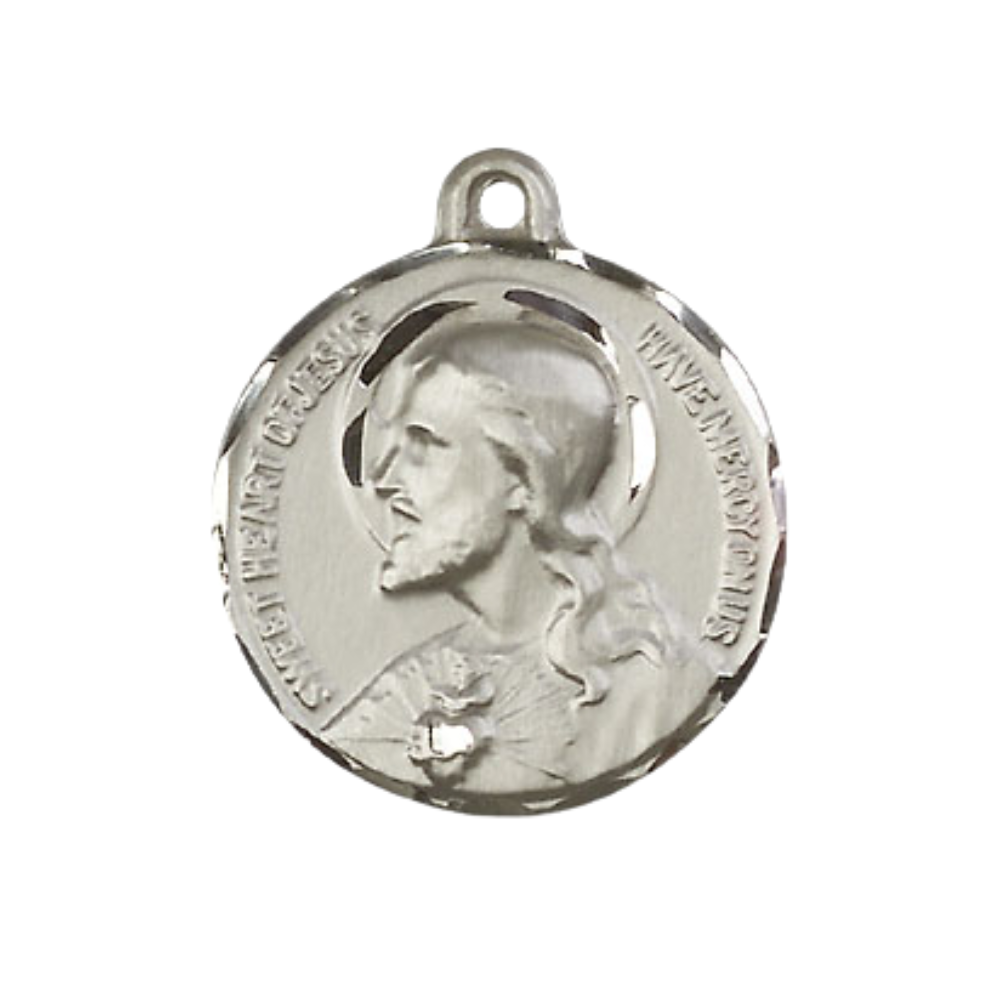 Everlasting Light Jewelry .925 Sterling Silver Sacred Heart of Jesus Medal Pendant on 24 Inch Endless Rhodium Plated Heavy Curb Chain - Catholic Religious Necklace Made in USA, Deluxe Velvet Gift Box