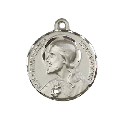 Everlasting Light Jewelry .925 Sterling Silver Sacred Heart of Jesus Medal Pendant on 24 Inch Endless Rhodium Plated Heavy Curb Chain - Catholic Religious Necklace Made in USA, Deluxe Velvet Gift Box