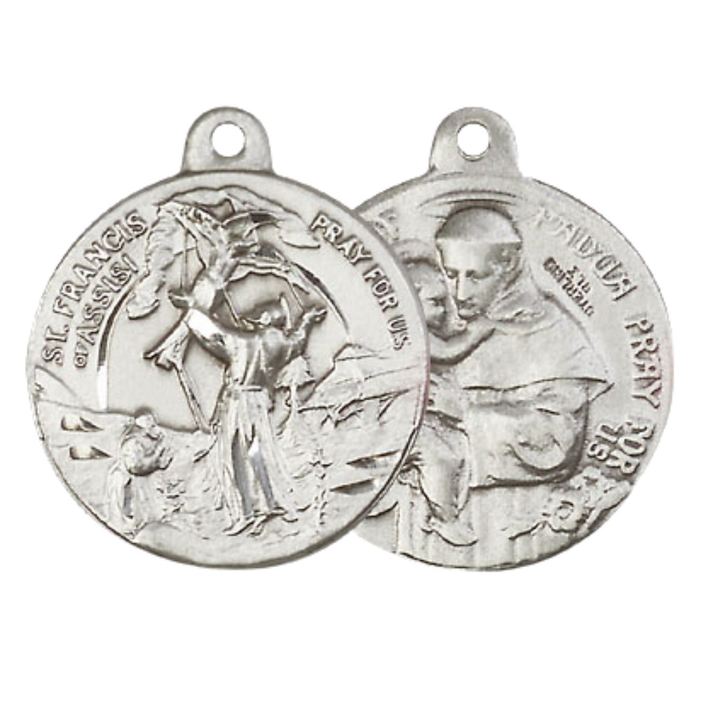 Everlasting Light Jewelry .925 Sterling Silver Saint St. Francis of Assisi Medal Pendant on 24 Inch Endless Rhodium Plated Heavy Curb Chain - Catholic Religious Necklace Made in USA, Deluxe Velvet Gift Box