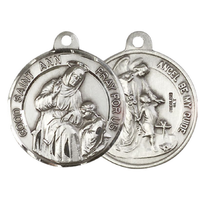 Everlasting Light Jewelry .925 Sterling Silver Saint St. Ann Medal Pendant (7/8 x 7/8) with a 24 Inch Endless Rhodium Plated Heavy Curb Chain, Catholic Medal - Made in USA, Deluxe Velvet Gift Box