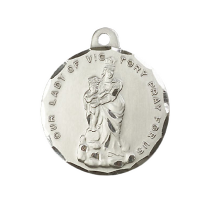 Everlasting Light Jewelry .925 Sterling Silver Our Lady of Victory Medal Pendant (7/8 x 7/8) on 24 Inch Endless Rhodium Plated Heavy Curb Chain, Catholic Medal - Made in USA, Deluxe Velvet Gift Box