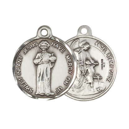 Everlasting Light Jewelry .925 Sterling Silver Holy Young Jesus Medal Pendant (7/8 x 7/8) on 24 Inch Endless Rhodium Plated Heavy Curb Chain, Catholic Medal - Made in USA, Deluxe Velvet Gift Box