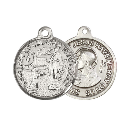Everlasting Light Jewelry .925 Sterling Silver Our Lady of Lourdes Medal Pendant (7/8 x 7/8) on 24 Inch Endless Rhodium Plated Heavy Curb Chain, Catholic Medal - Made in USA, Deluxe Velvet Gift Box