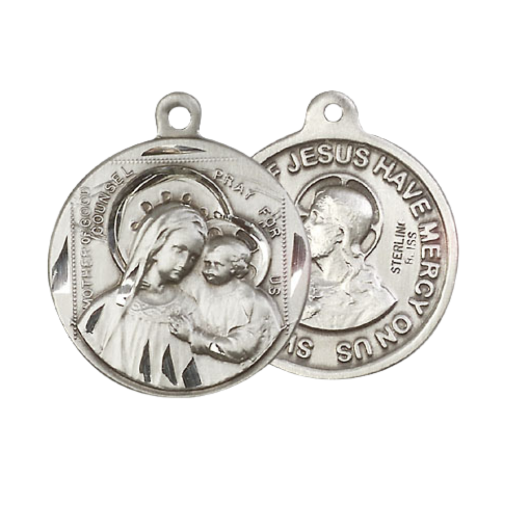 Everlasting Light Jewelry .925 Sterling Silver Our Lady of Good Counsel Medal Pendant (7/8 x 7/8) on 24 Inch Endless Rhodium Plated Heavy Curb Chain, Catholic Medal - Made in USA, Deluxe Velvet Gift Box