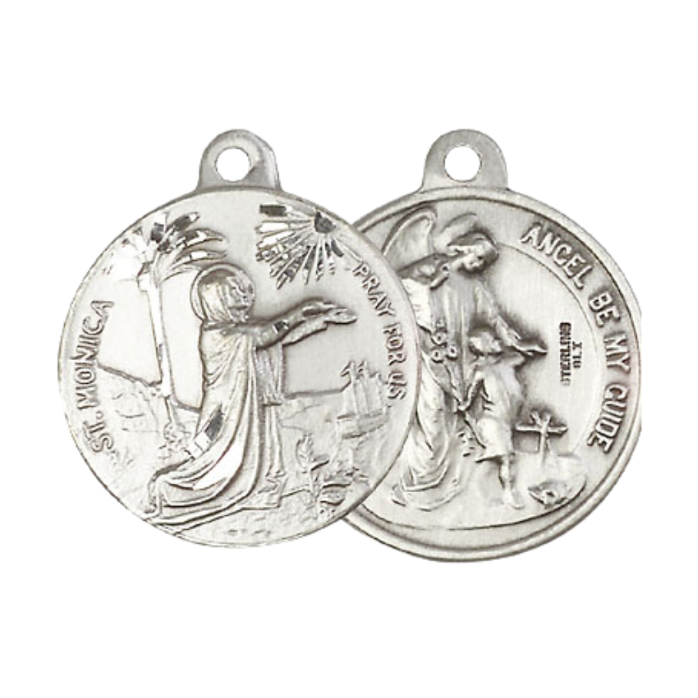 Everlasting Light Jewelry .925 Sterling Silver Saint St. Monica Medal Pendant (7/8 x 7/8) on 24 Inch Endless Rhodium Plated Heavy Curb Chain, Catholic Medal - Made in USA, Deluxe Velvet Gift Box
