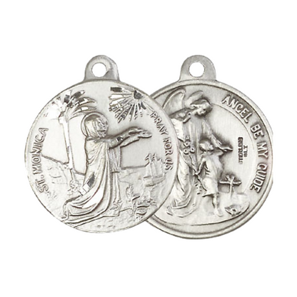 Everlasting Light Jewelry .925 Sterling Silver Saint St. Monica Medal Pendant (7/8 x 7/8) on 24 Inch Endless Rhodium Plated Heavy Curb Chain, Catholic Medal - Made in USA, Deluxe Velvet Gift Box