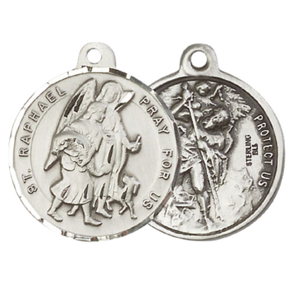 .925 Sterling Silver Saint St. Raphael the Archangel Medal Pendant on 24 Inch Endless Rhodium Plated Heavy Curb Chain - Catholic Religious Necklace Made in USA, Deluxe Velvet Gift Box