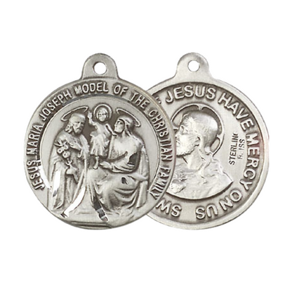 Everlasting Light Jewelry .925 Sterling Silver Holy Family Medal Pendant (7/8 x 7/8) on 24 Inch Endless Rhodium Plated Heavy Curb Chain, Catholic Medal - Made in USA, Deluxe Velvet Gift Box