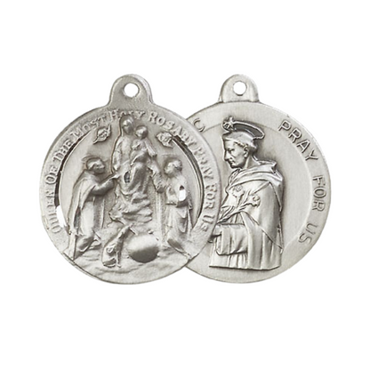 Everlasting Light Jewelry .925 Sterling Silver Holy Rosary Medal Pendant (7/8 x 7/8) on a 24 Inch Endless Rhodium Plated Heavy Curb Chain, Catholic Medal - Made in USA, Deluxe Velvet Gift Box